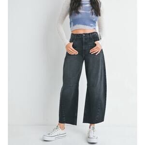 Just Black Denim - Seamed Barrel Jean | Washed Black size 27, 28, 29